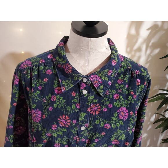 Vtg Basic Editions 90s Y2K Fine Wale Corduroy Floral Pearl Snap Shirt Jacket 1X - Picture 5 of 11